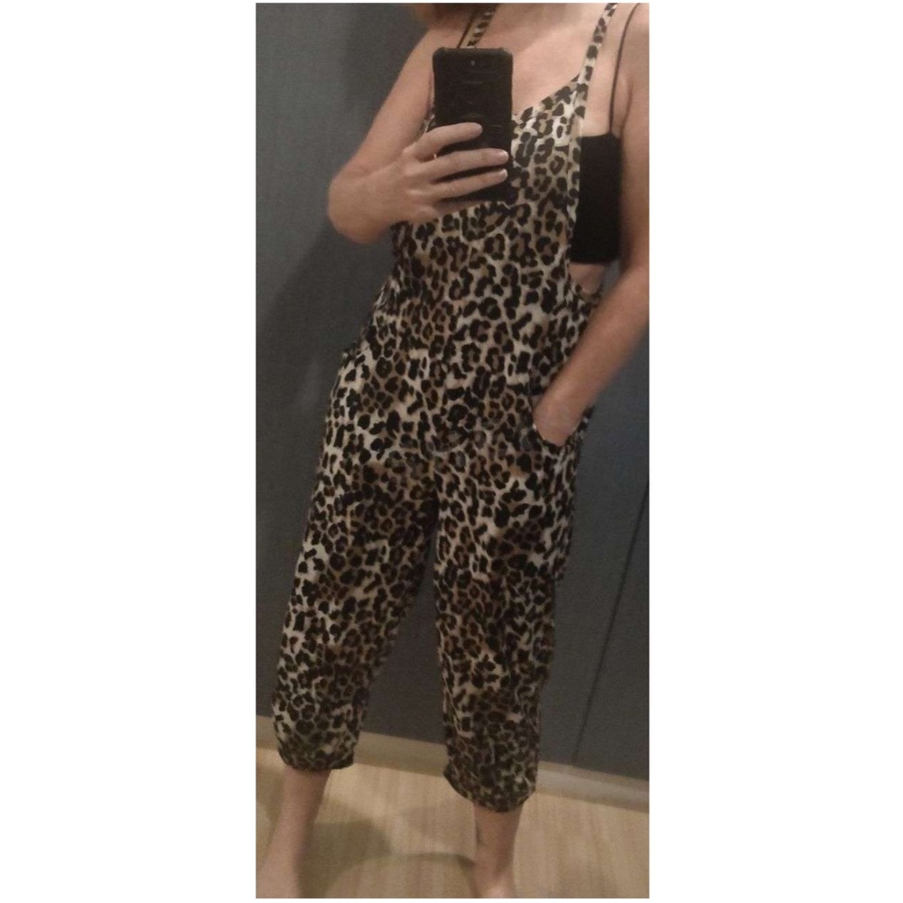Boho Leopard Print  Pockets Casual Cami Jumpsuit